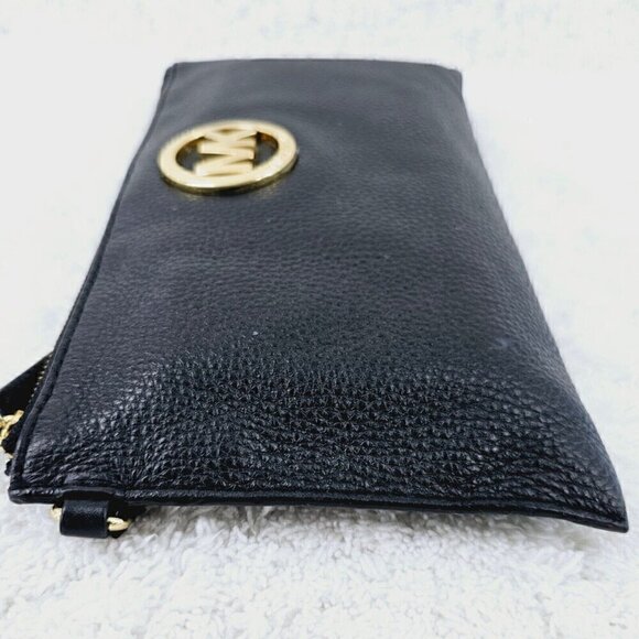 MICHAEL KORS Black Pebble Leather Jet Set Large Travel Clutch Wallet Wristlet - Picture 4 of 14